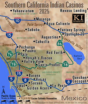 MAP OF ALL SAN DIEGO NATIVE AMERICAN INDIAN CASINOS IN SOUTHERN CALIFORNIA