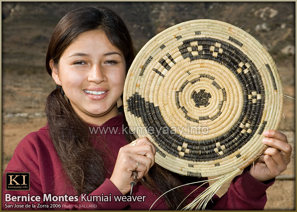 Bernice Montes poses with one of her early juncus rattlesnake baskets in 2006 at her home in San Jose de la Zorra, Mexico