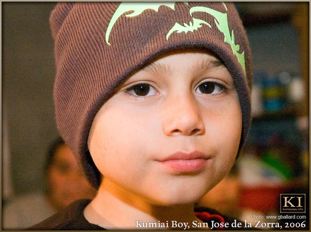 Kumiai Boy wearing hat with bat motif